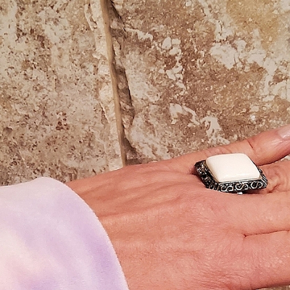 Statement Ring Silver And White Square Genuine Vi… - image 3